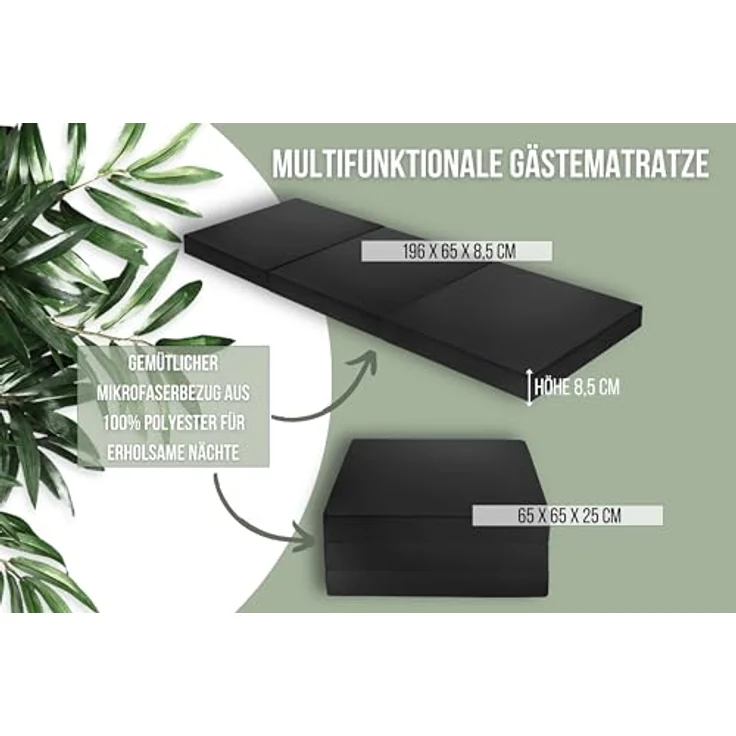 Badenia Trendline faltbare Gästematratze, mit Mikrofaserbezug, 196x65 cm Liegefläche, schwarz – Bild 4