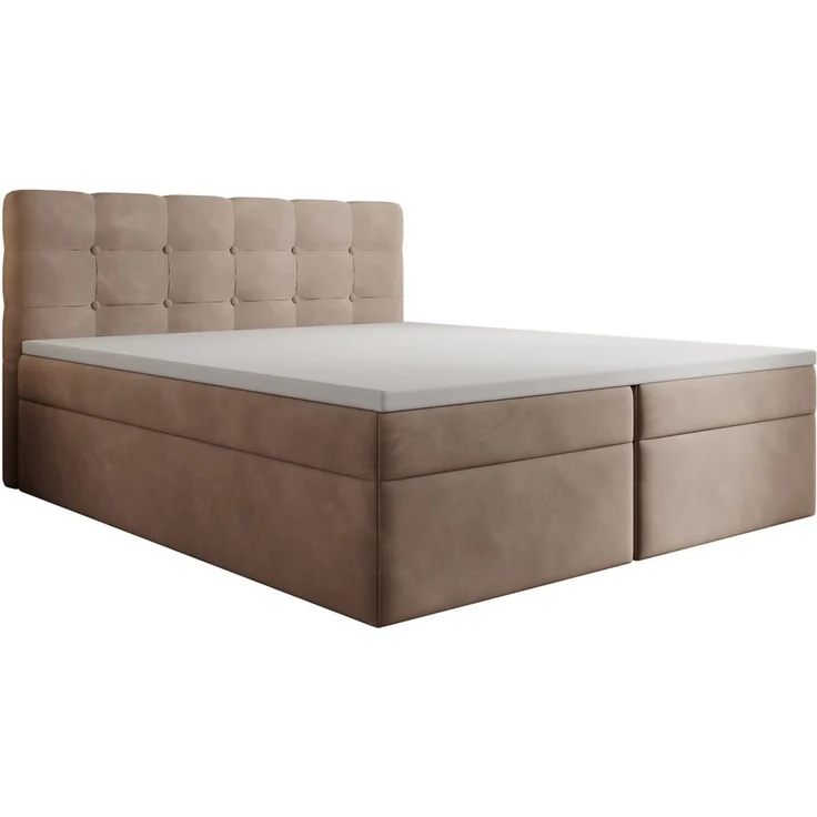 thematys Boxbett Luxus mit Bettkasten 180x200cm, mit Bonnellfederkernmatratze H3, Bouclé/Velours, mit Stauraum, mit 3 cm Topper, Beige (Holland 91), Art.-Nr. S0WGG0ANUDG – Bild 2