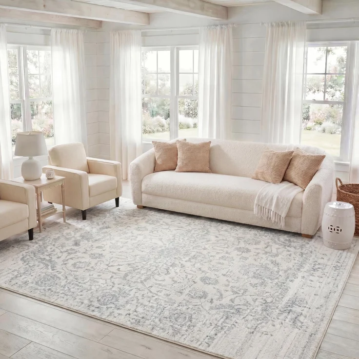 SAFAVIEH Distressed Teppich für Wohnzimmer, Esszimmer, Schlafzimmer - Madison Collection, Kurzer Flor, Silber und Elfenbein, 240 x 300 cm