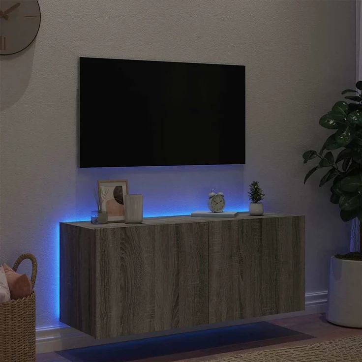 TV-Wandschrank, Fernsehschrank mit LED-Leuchten Grau Sonoma 100x35x41 cm – Bild 4