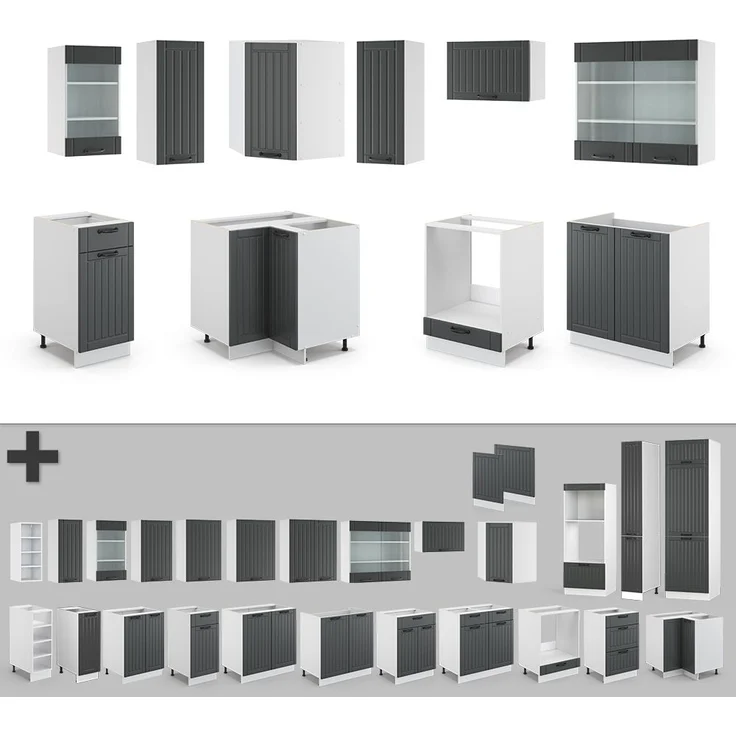 Eckküche Fame-Line Anthrazit Landhaus/Weiß 190 x 60 cm , AP Anthrazit Vicco – Bild 3