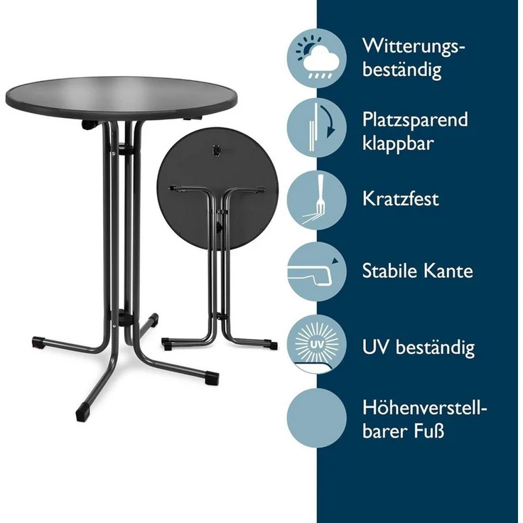 Beautissu Stehtisch Outdoor Stehtisch Bellini, klappbar, 2er Set, Ø70cm, Schwarz, wetterfest – kratzfest – Gastro-Qualität – Bild 1