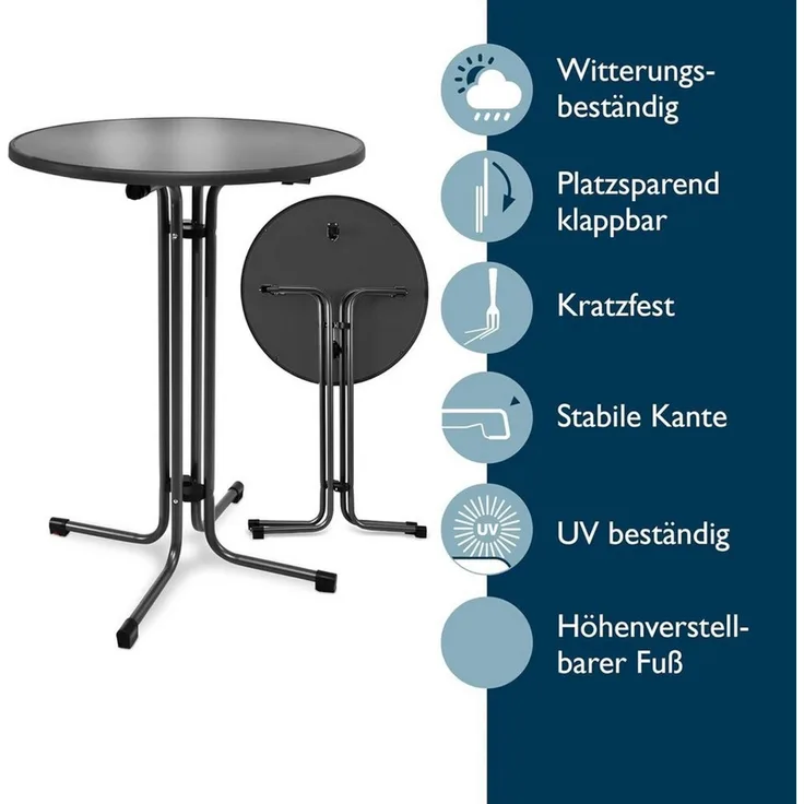 Beautissu Stehtisch Outdoor Stehtisch Bellini, klappbar, 2er Set, Ø70cm, Schwarz, wetterfest – kratzfest – Gastro-Qualität