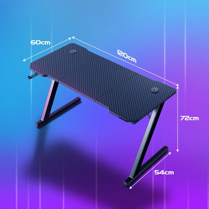 Devoko Gaming Tisch Holzwerkstoff und Metall Schwarz 120 x 60 x 72 cm – Bild 3