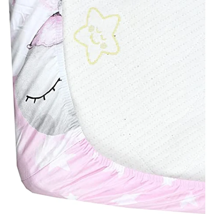 TupTam Spannbettlaken Baby, für Babybett/Kinderbett, 2er Pack, Mond mit Elefant / Rosa / Sterne / Grau, 60 x 120 cm – Bild 8