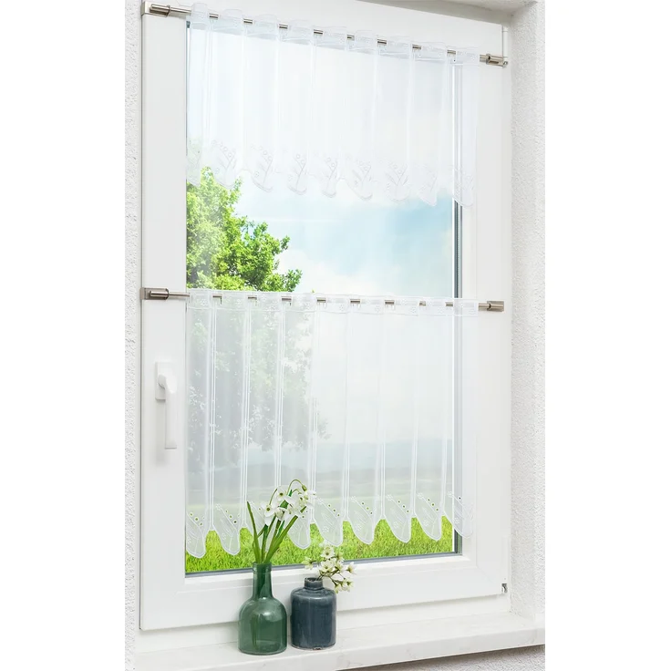 Lysel Scheibengardine Blümchenpaar (Bx H) 128,4cm * 30cm weiß/reinweiß – Bild 2