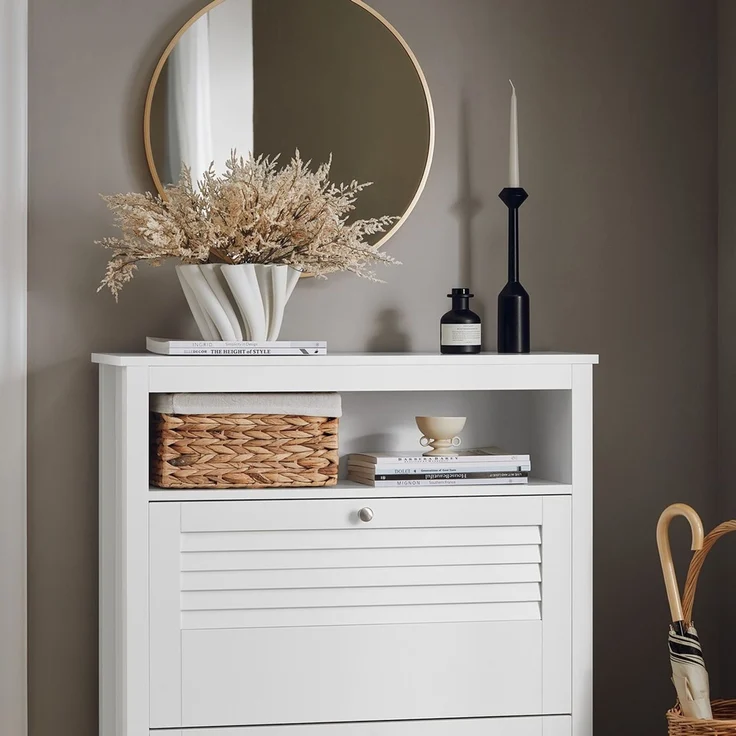 SoBuy FSR152-W Schuhschrank, MDF, Lackiert, Weiß, 80 x 108 x 25 cm – Bild 4