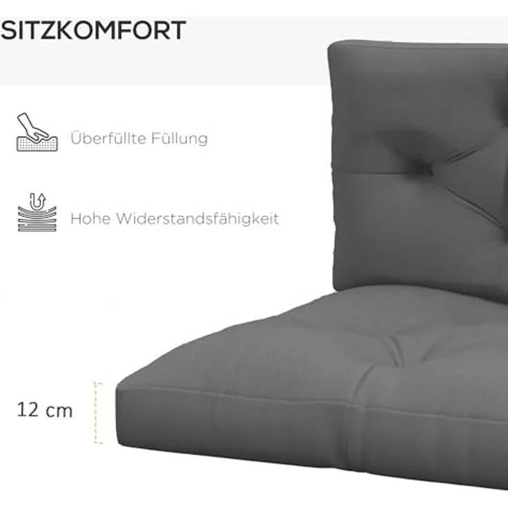 Outsunny Sitzkissen Palettenkissen 2 teilige Bankauflage mit UV-Schutz, für Palettensofa, Balkon, Polyester, Dunkelgrau – Bild 5