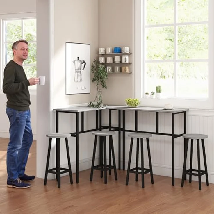 HOMCOM Bargruppe Bartisch-Set im Industriedesign, (Set, 6-tlg), 6-teilig Essgruppe 2 Bartisch mit 4 Stühlen Grau, Schwarz – Bild 5