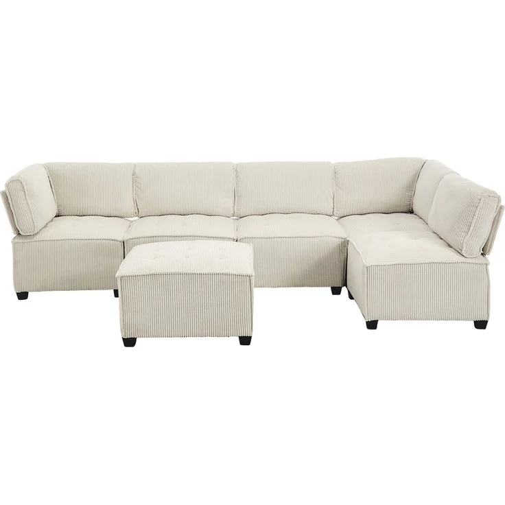 Modulares 6-Sitzer-Sofa aus Cord, frei kombinierbar, 308 x 154 x 82 cm, Beige – Bild 7