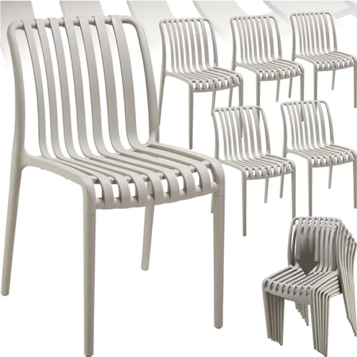 tectake® Gartenstühle stapelbar, Gartenmöbel Set, Balkon Möbel, Bistro Set, Sessel, Outdoor Möbel, Balkonmöbel, Terrassenmöbel - Taupe, 6er Set – Bild 2