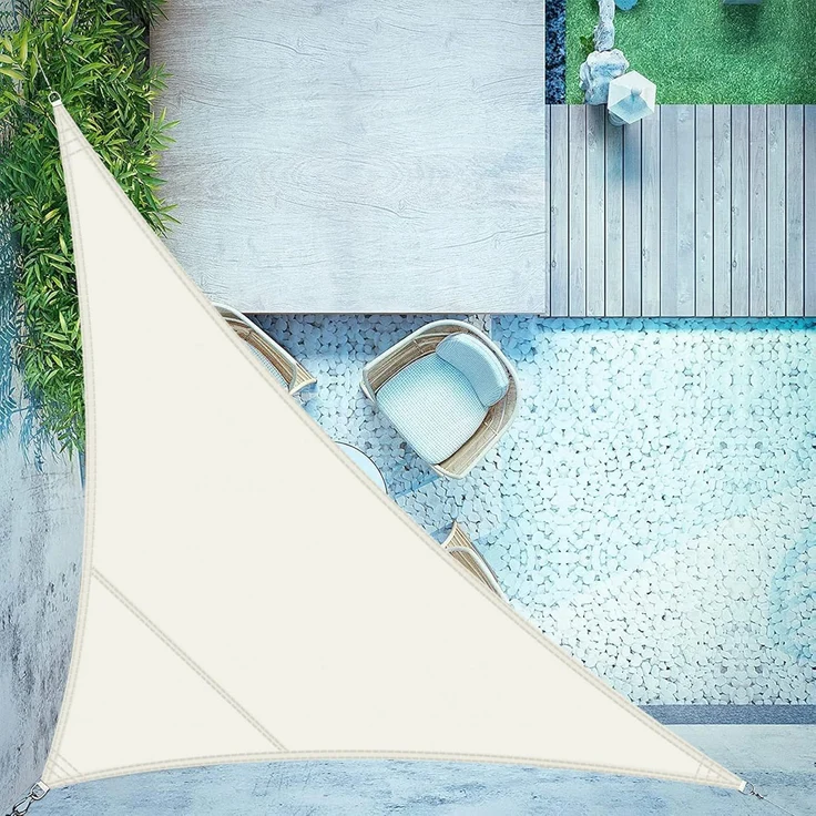 LOVE STORY Sonnensegel Dreieckig 5 x 5 x 7 m Wasserdicht Cremeweiß Cremeweiß Sonnenschutz Windschutz PES Polyester,95% UV-Schutz für Außenbereich, Terrasse, Balkon, Garten, Party-Aktivitäten – Bild 1