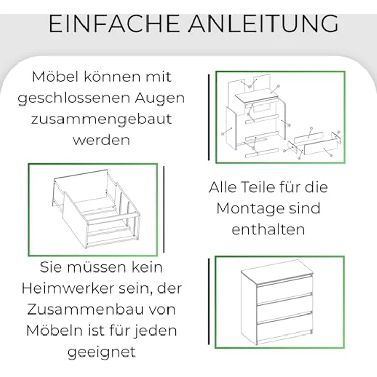 CDF Kommode mit Schublade Eiche Sonoma Schrank Schubladenschrank 3 Schubladen Malm Kommode viel Stauraum Geeignet für Wohnzimmer Schlafzimmer Komodenschrank Organizer Kleidung 40T x 70B x 75H cm – Bild 8