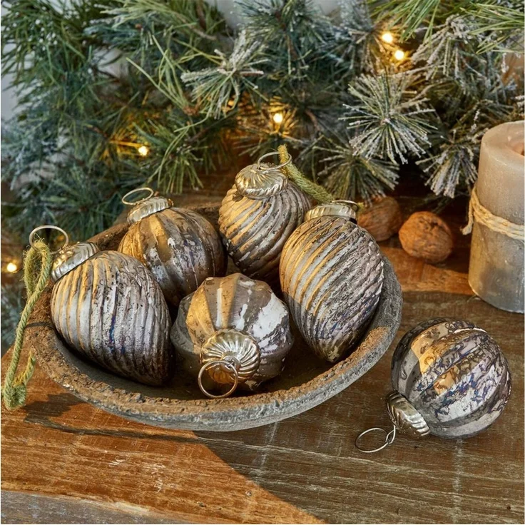 Mirabeau Christbaumschmuck Weihnachtsschmuck 6er Set Miras antiksilber, Weihnachten, Winter, Festtage, stilvolles Interieur, Handgefertigt – Bild 3