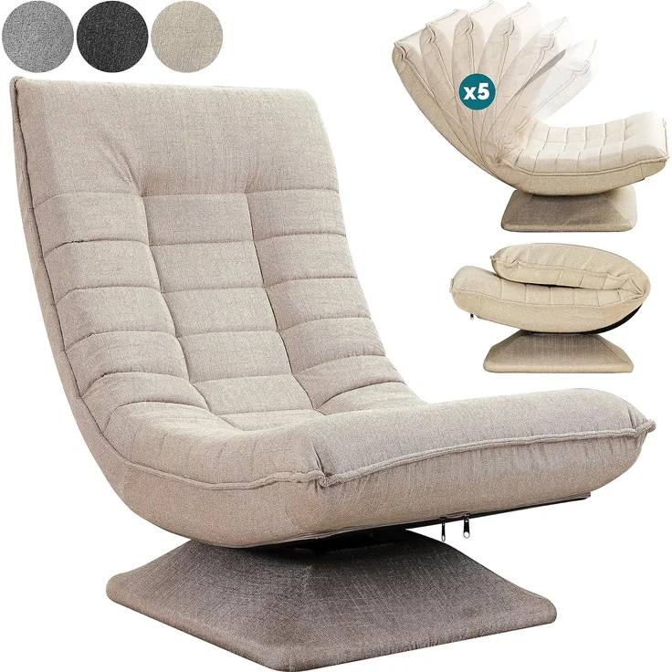 Casaria® Sessel verstellbare Rückenlehne 360° Drehbar Klappbar 150kg Belastbarkeit 60 x 105 x 87 cm Gepolstert Wohnzimmer Gaming Relax Boden Lounge Sessel Beige