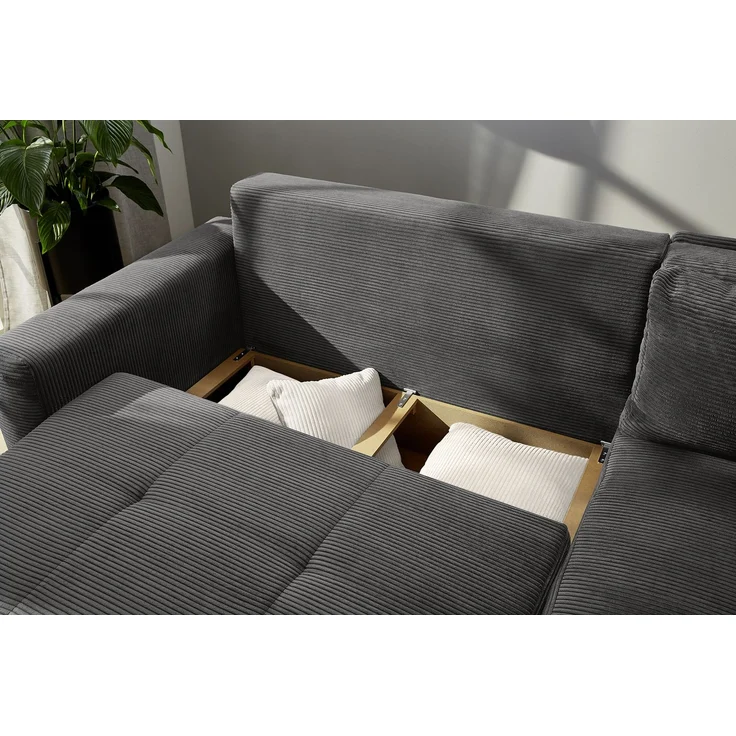 Ecksofa-Dauerschläfer Boxspring Federkerncouch Topper Stauraum Cord Grau Anthr. – Bild 4