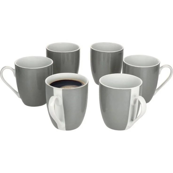 MamboCat Becher 6er Set Variant Grau Kaffeebecher 350ml bunte Porzellan-Tassen, Porzellan – Bild 1