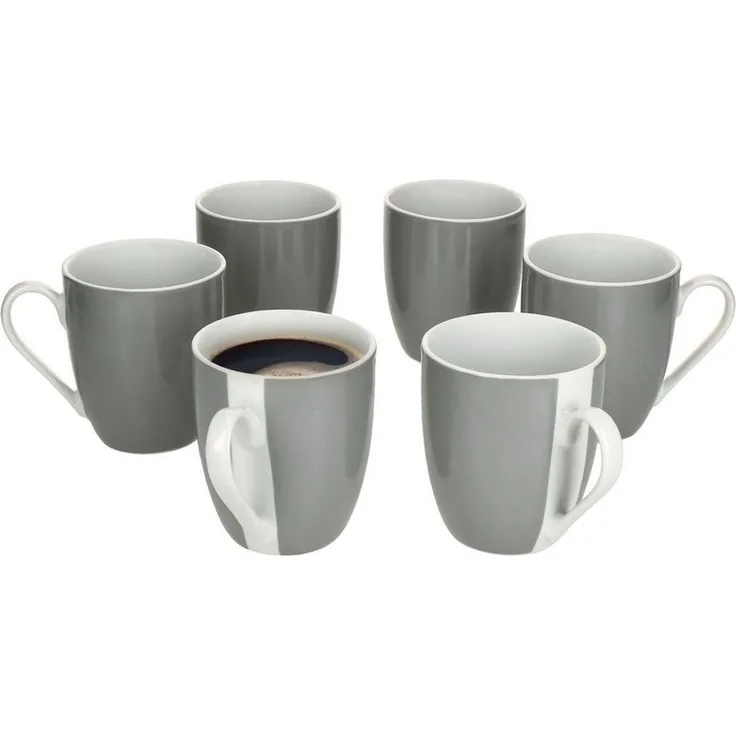 MamboCat Becher 6er Set Variant Grau Kaffeebecher 350ml bunte Porzellan-Tassen, Porzellan