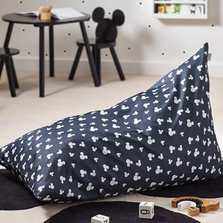 Disney Micky Maus Kinder-Sitzsack, 100 % Polyestergewebe, Polyurethan-Schaum-Füllung, abnehmbare Bezüge mit Reißverschluss, 109 x 70 x 65 cm (B x T x H), schwarz – Bild 3