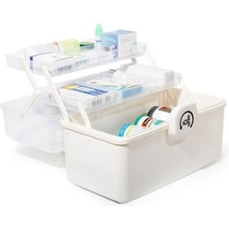 Zedelmaier Aufbewahrungsbox Medikamenten Aufbewahrung Medizinbox Apothekenbox HausapothekeBox Groß (STB106), Tragbar, Kindersicherung, 3 Treppenabteile – Bild 6