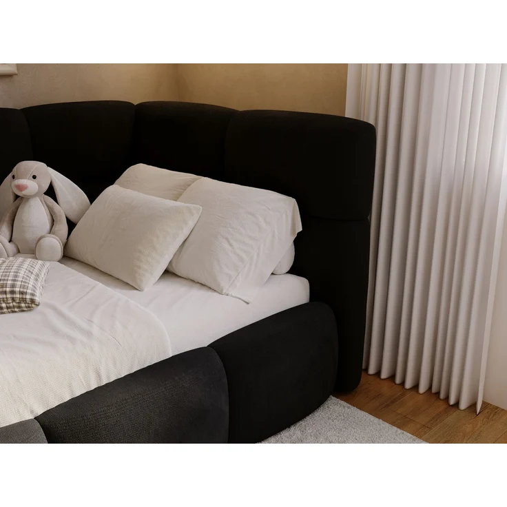 GRAINGOLD Modo One Jugendbett 90x200, Einzelbett mit Bettkasten, mit Lattenrost, Velvet-Stoff, Links, Schwarz – Bild 6
