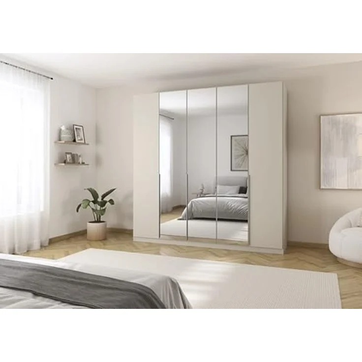 Rauch Möbel Alabama, Kleiderschrank für Schlafzimmer, Kinderzimmer, Wohnzimmer, Garderobe, Flur, 5-türig, Spiegel, mit Zubehör Classic, Farbe Beige, Breite 226 cm – Bild 2
