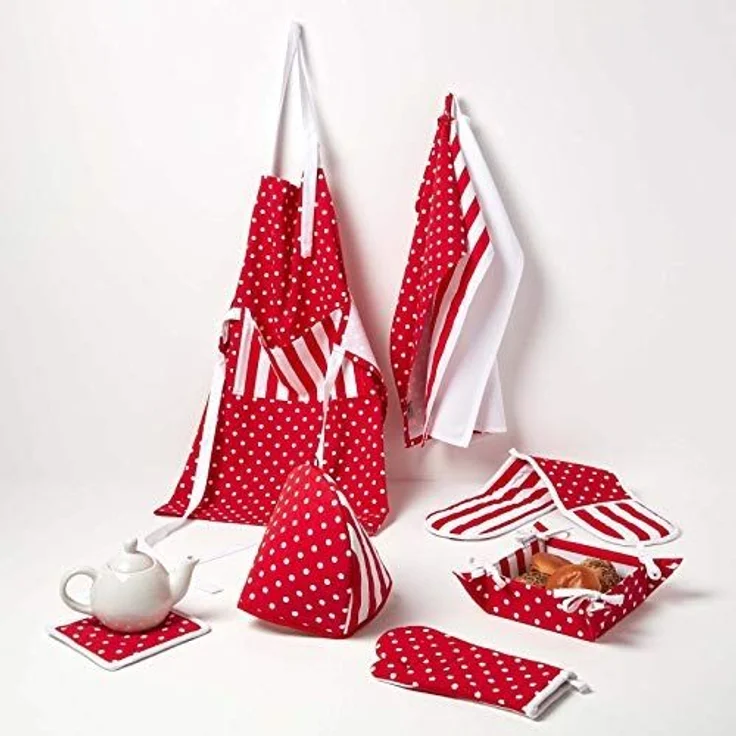 Homescapes Kochschürze Kochschürze Polka Dots rot-weiß aus 100% Baumwolle – Bild 5