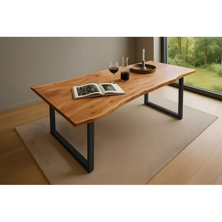 Esstisch Baumkante massiv Akazie natur 180 x 90 schwarz QUINN 61854158 – Bild 1