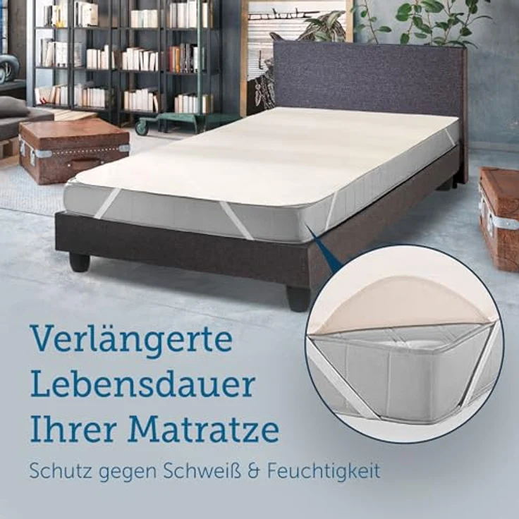 SETEX Molton Matratzenschutz, Eckgummis, 100 % Baumwolle, Naturfarben, 100x200 cm – Bild 3