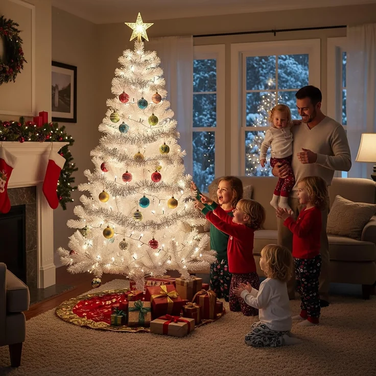 BURI Künstlicher Weihnachtsbaum 210 cm Weiß mit 630 Spitzen | dichter PVC-Tannenbaum mit stabilem Metallständer | klappbar, schwer entflammbar & wetterfest | ideal für Innen & Außen – Bild 3