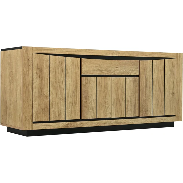 DESVIAE Sideboard Holzoptik/Schwarz aus MDF – 140x60x40 cm – 4 Türen, 1 Schublade – Bild 7