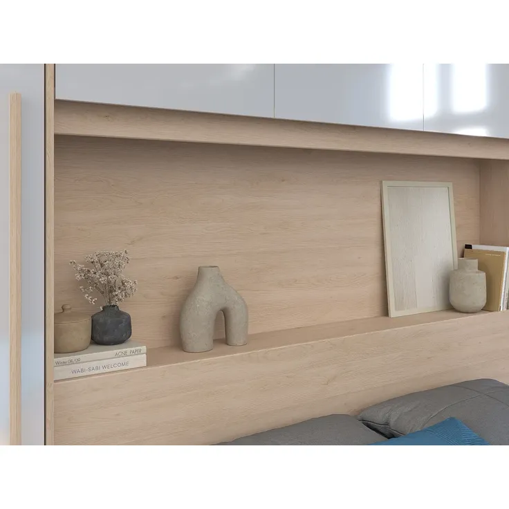 Vente-unique - VELONA Bett Holz, Platte BeigeWeiß - B 233 cm x H 202,8 cm x L 265,2 cm – Bild 7