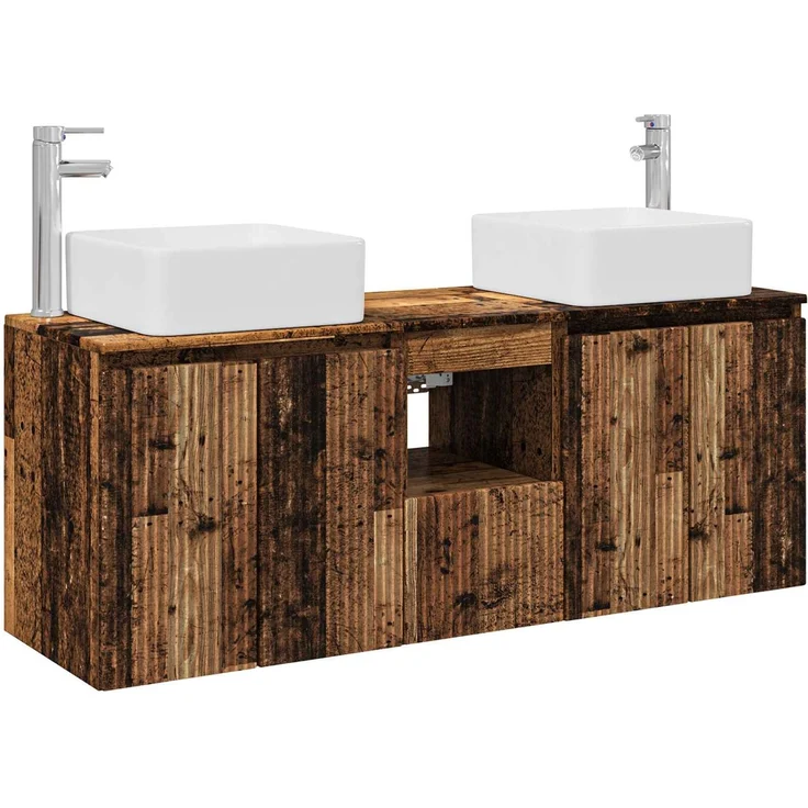 vidaXL Badezimmerschrank-Set 3 stk. Altholz 129 x 41 x 80 cm 3405645 – Bild 2