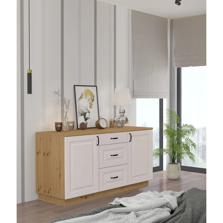 Kommode Stilo 150cm Landhaus Weiß Eiche Artisan
