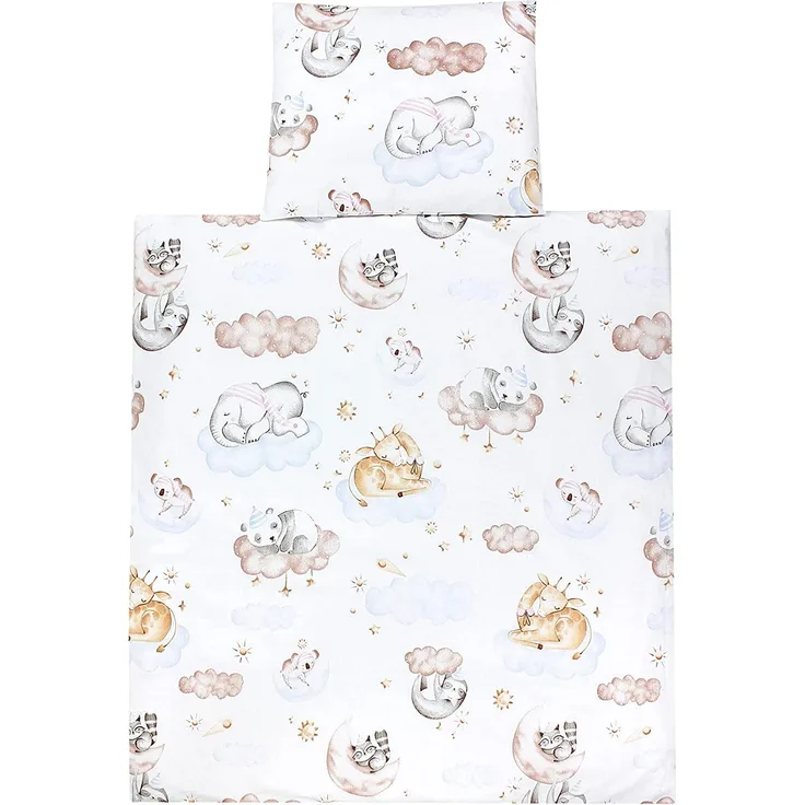 TupTam Unisex Baby Wiegenset 4-teilig Bettwäsche-Set: Bettdecke mit Bezug und Kopfkissen mit Bezug, Farbe: Tiere auf Wolken, Größe: 80x80 cm