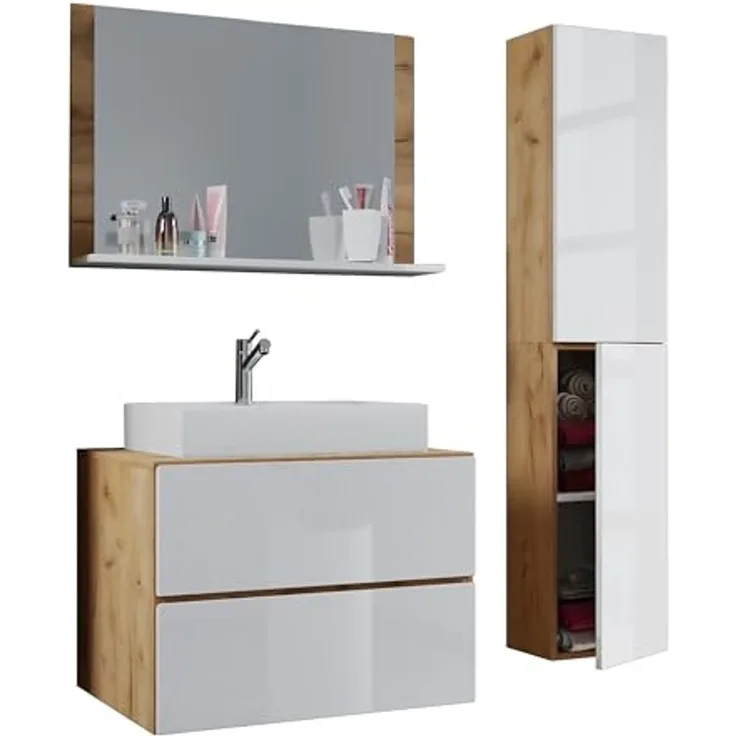 VCM Badmöbel Waschtisch Lendas 915298 Honig-Eiche / Weiß H. 150 x B. 80 x T. 51 cm