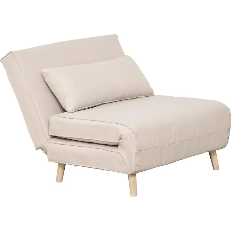 HOMCOM Sessel Rückenlehne Liege, Leinenimitat Tannenholz, Cremeweiß, 94 x 78 x 80 cm (2-Sitzer Sofa, 1-St, 1 x Einzelschlafsofa), mit Bettfunktion – Bild 1