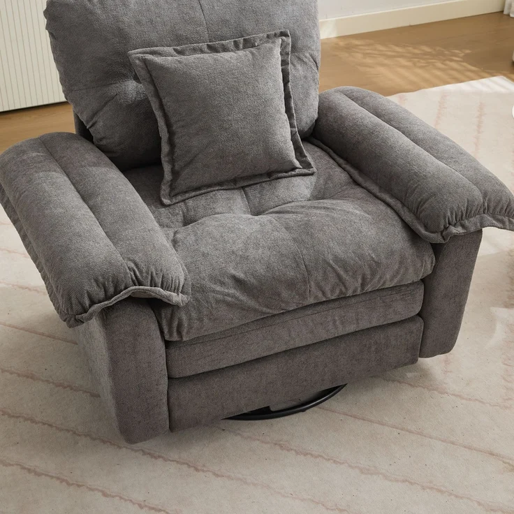Chenille-360°-Drehfunktion-Sitzsessel im Oversized-Format für Lesen – Bequemer Akzentstuhl mit Unterstützungskissen, Polstermöbel Einzelsofa für Schlafzimmer, Wohnzimmer und Kinderzimmer--Grau--116x84x96cm--YOUDENOVA – Bild 10