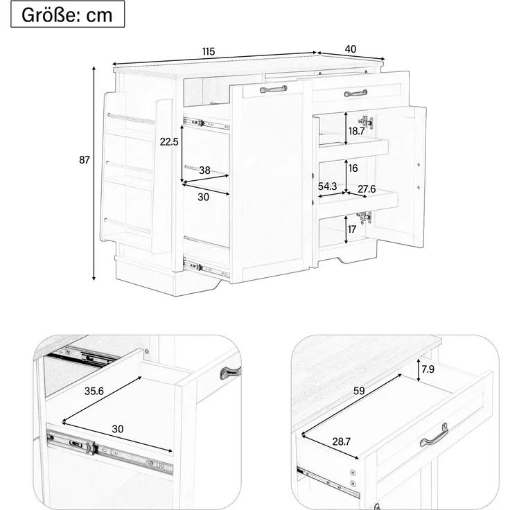Merax Sideboard mit 3 Türen und einer Schublade, Buffetschrank mit ausziehbaren Regalen für Esszimmer, Wohnzimmer und Küche (Schwarz) – Bild 4