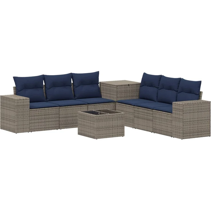 vidaXL Sofa Set 8 stk. Grau und Marineblau Polyrattan und Stahl 3448493 – Bild 2