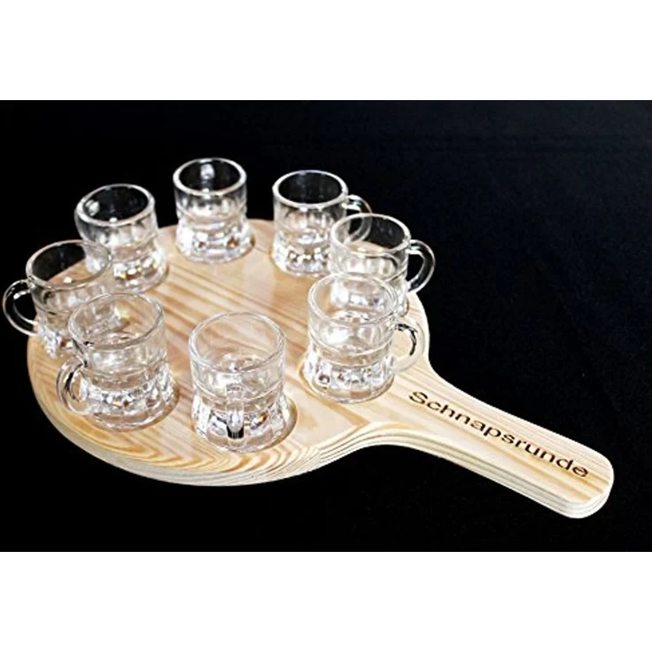 Schnapsrunde 20cm mit Gravur und 8 Gläser Schnapsbrett Schnapsleiste Schnapslatte Serviertablett – Bild 5