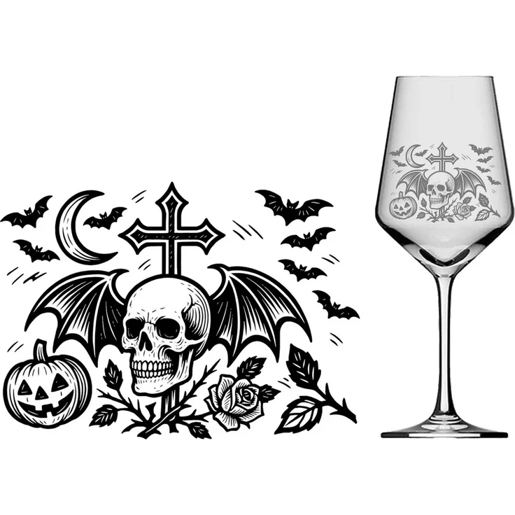 eXODA Weinglas Helloween Gothic Totenkopf - 350ml absolut spülmaschinenfest, 1-tlg, Glas, Atemberaubende Darstellung – Bild 3
