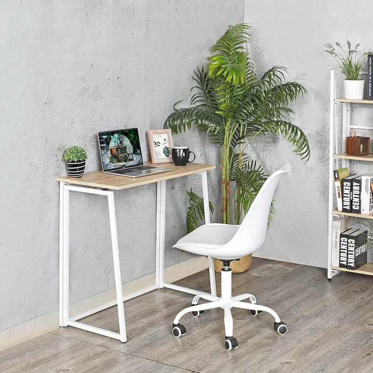 MEUBLE COSY Faltbar Tisch Schreibtisch Kleiner Klappbar Computertisch Laptoptisch fürs Büro, Wohnzimmer, Homeoffice, Einfacher Aufbau, Skandinavisch-Design, Eiche – Bild 2