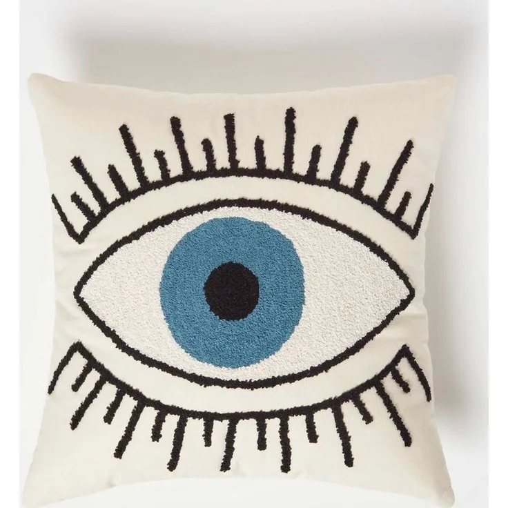 Homescapes Dekokissen Tufted Kissen weiß mit Auge 45 x 45 cm – Dekokissen „Eye See You“