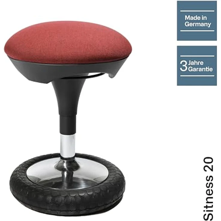 Topstar Sitness 20, ergonomischer Sitzhocker, Arbeitshocker, Bürohocker mit Schwingeffekt, Sitzhöhenverstellung, Bezug bordeaux rot – Bild 5