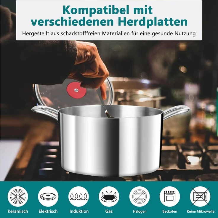 TEAMFAR 20cm Kochtopf 3-Lagen Edelstahl Hochglanzpoliert mit Glasdeckel – Bild 7