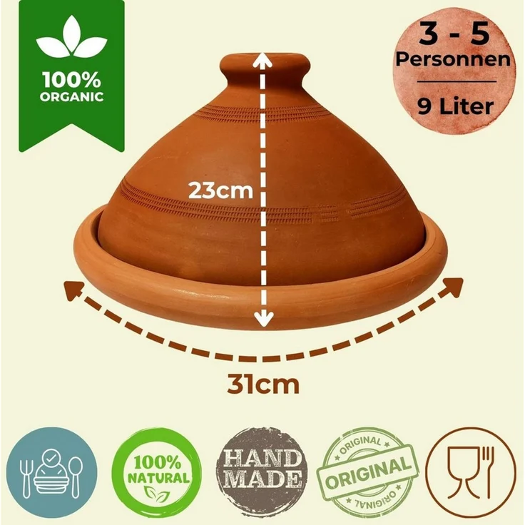 Marrakesch Orient & Mediterran Interior Dampfgartopf Tajine Tuareg en argile, livre de cuisine, lot de 2, terracotta 30 cm, (2-tlg), Handarbeit – Bild 3