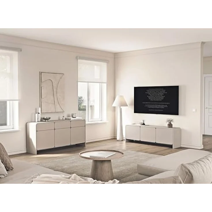 Selsey Kaschmirfarbene Kommode 156 cm Stilvolles Sideboard Schlafzimmer Soft-Close Türen Viel Stauraum mit Schubladen Zeitgemäßes Design Robuste PVC-Kanten Wohnzimmer Sideboard – Bild 6