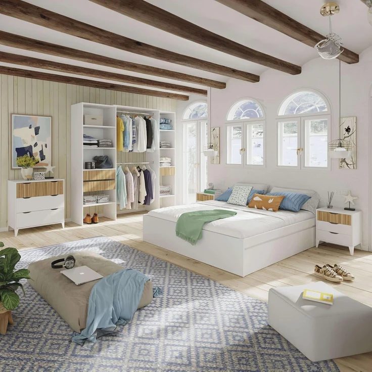 Habitdesign, Kleiderschrank– moderner Schlafzimmerschrank / Ankleideschrank in Artik weiß und Eiche Natur, viel Stauraum, Maße: 190 x 187 x 40 cm (B x H x T), Modell Ethna – Bild 7