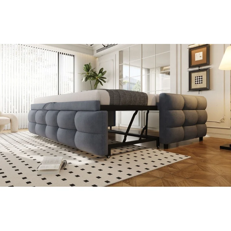 ZUBALIYA Schlafsofa 90x180 cm, ausziehbare Liegefläche, Lattenrost, Leiter, mit Teddy-Stoffbezug, Grau, ohne Matratze – Bild 22